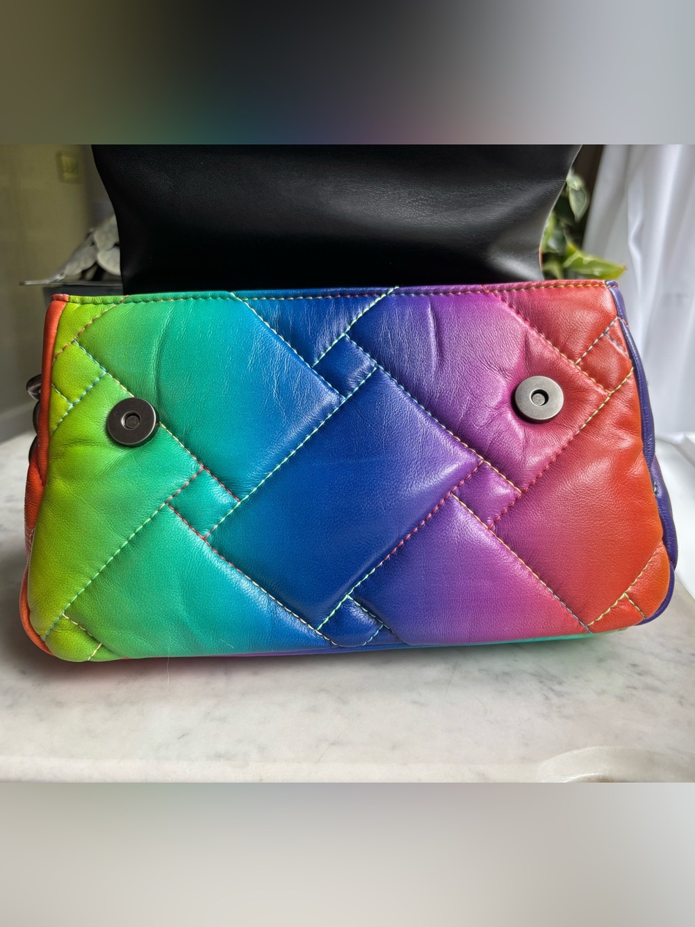 Kurt Geiger Rainbow Quilted Shoulder Bag - Green Blue Purple Pink Orange Red - Picture 6 of 10